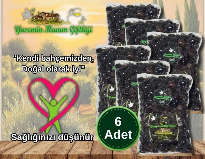 Gemlik Tipi Doğal Siyah Zeytin 6X1000 Gr