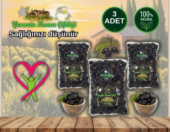 Yasemin Hanım Çiftliği Gemlik Tipi Doğal Siyah Zeytin 3x1000 Gr